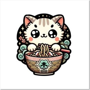 kawaii vintage style japanese ramen cat Posters and Art